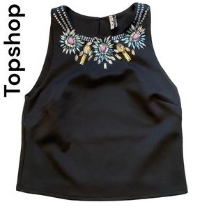 Top Shop Multicolor Jeweled casual black Top